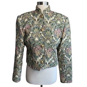 Vintage Tapestry Rose Print Cropped Jacket Lined,Unbranded Approx Small Medium